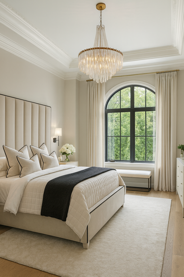 Viola Cream Velvet Panelled Bed with Black Borders