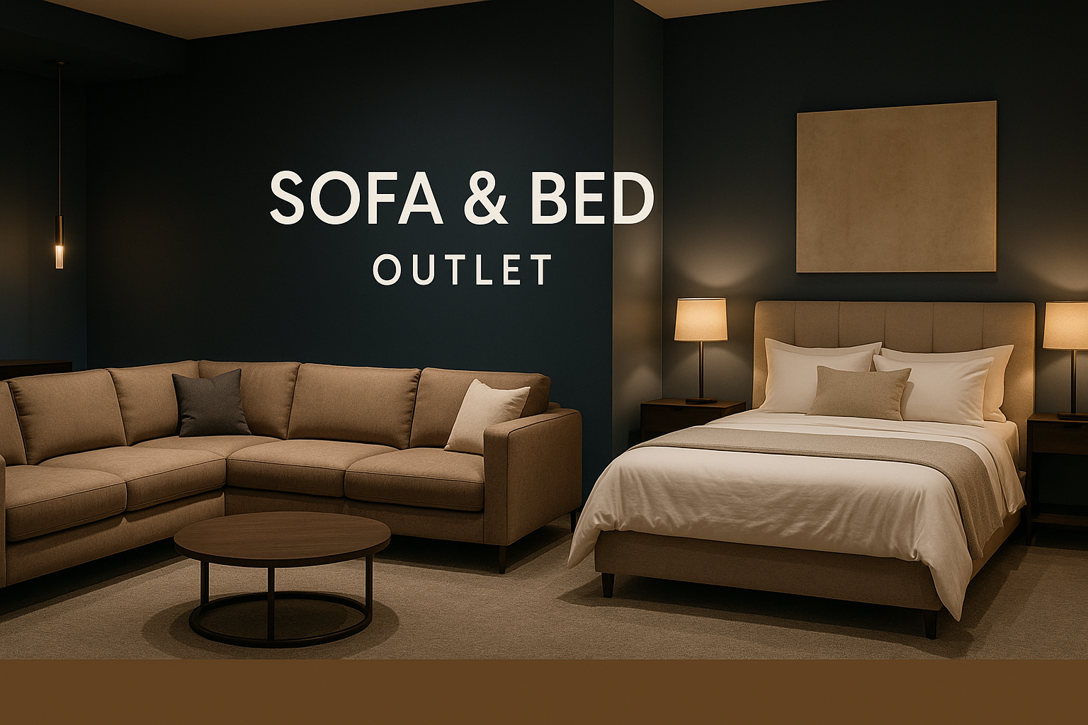 generate an image banner for a sofa and bed shop outlet