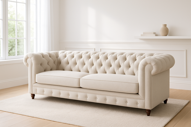 light and bright following website scheme, a neutral color chesterfield sofa to represent the collection