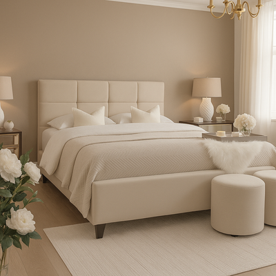 Morlich Vanilla Velvet Upholstered Bed CK Sofas Inc.