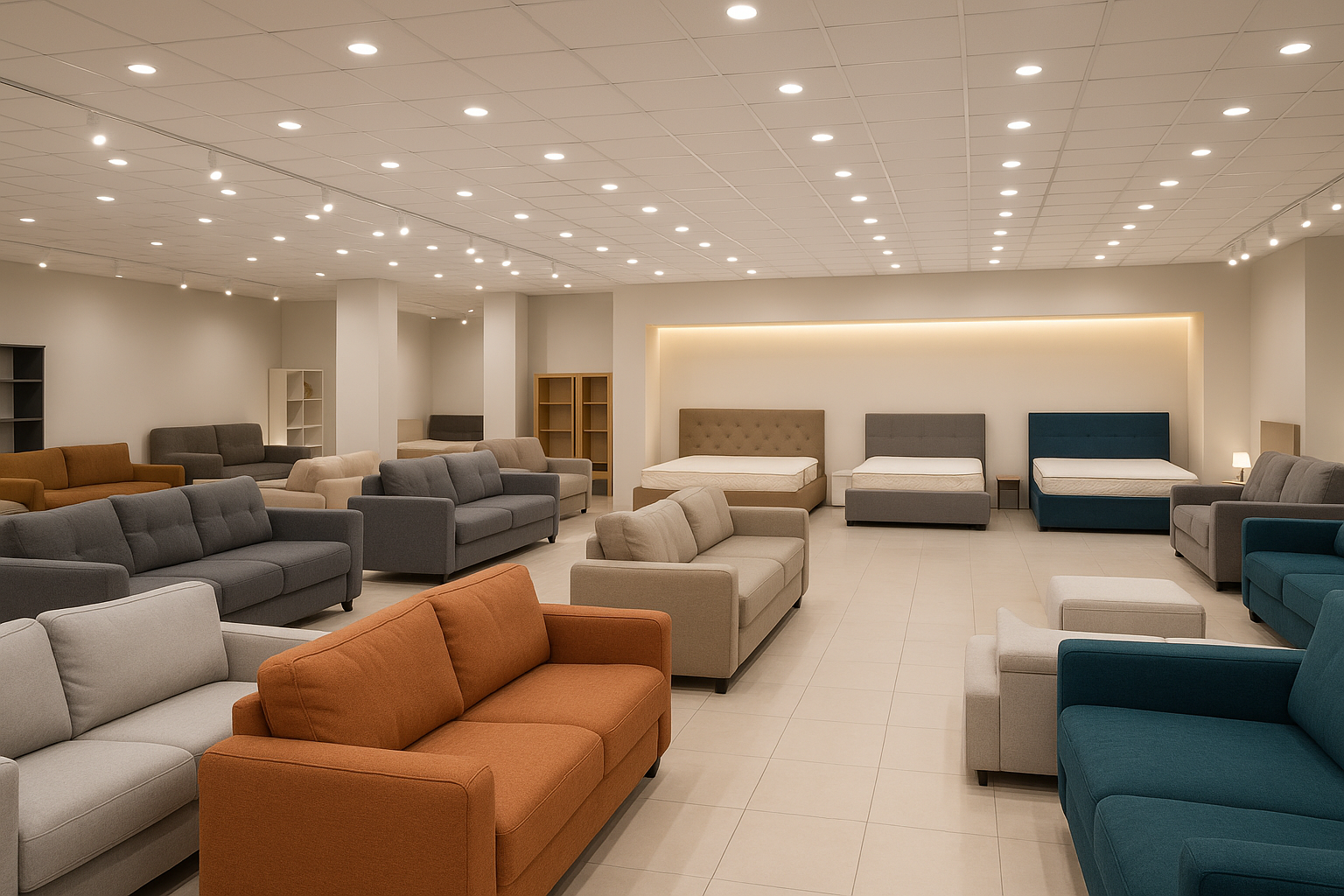 sofa and beds outlet shop well illuminated no text